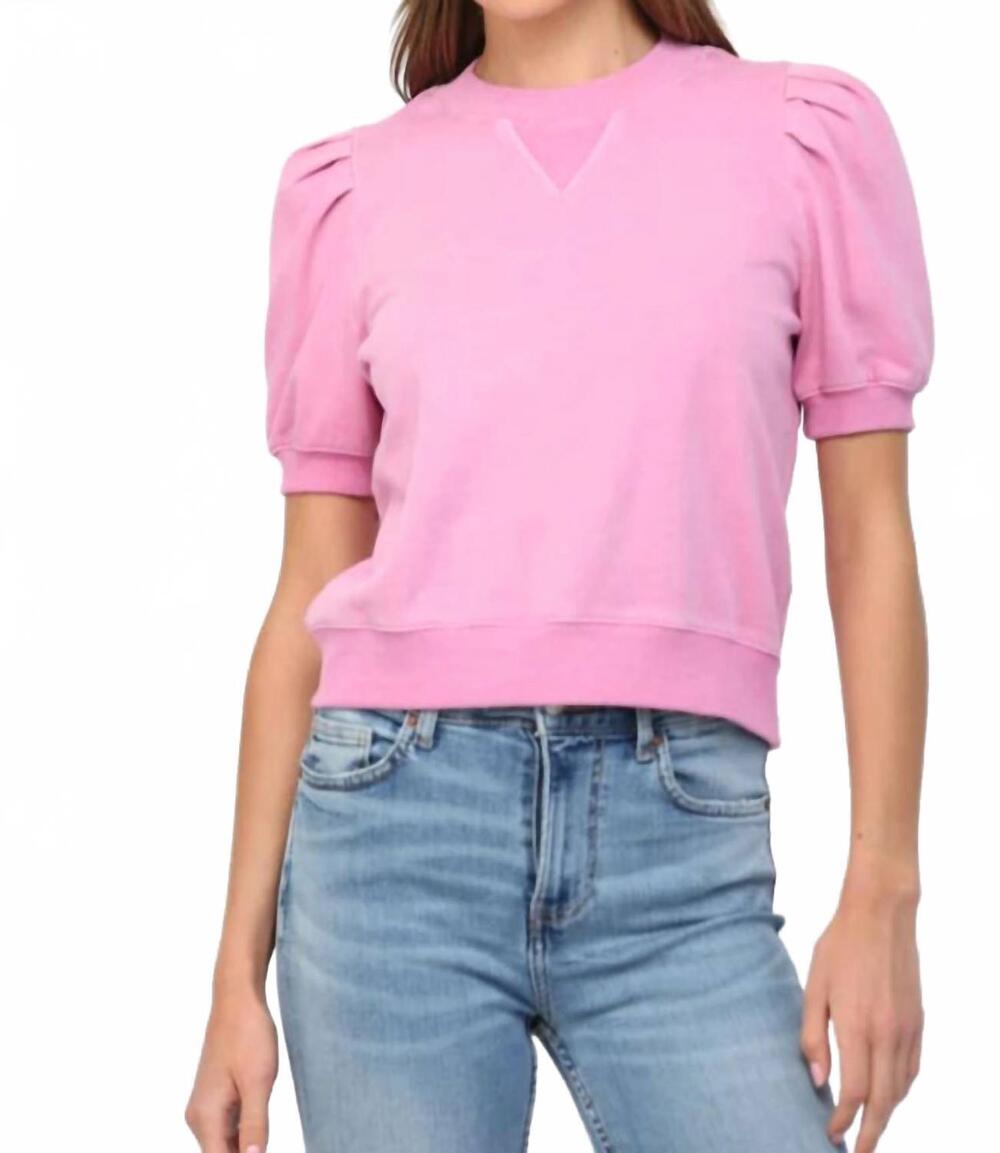 NEW FATE bubble sleeve crew top in pink